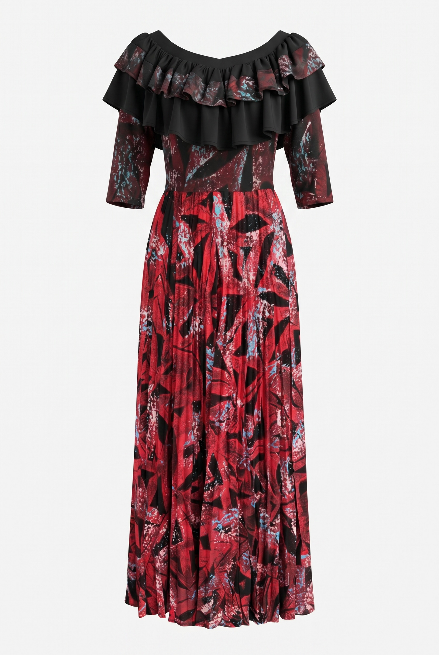 (Size 12) Hand-Painted Frilled-Neck Dress