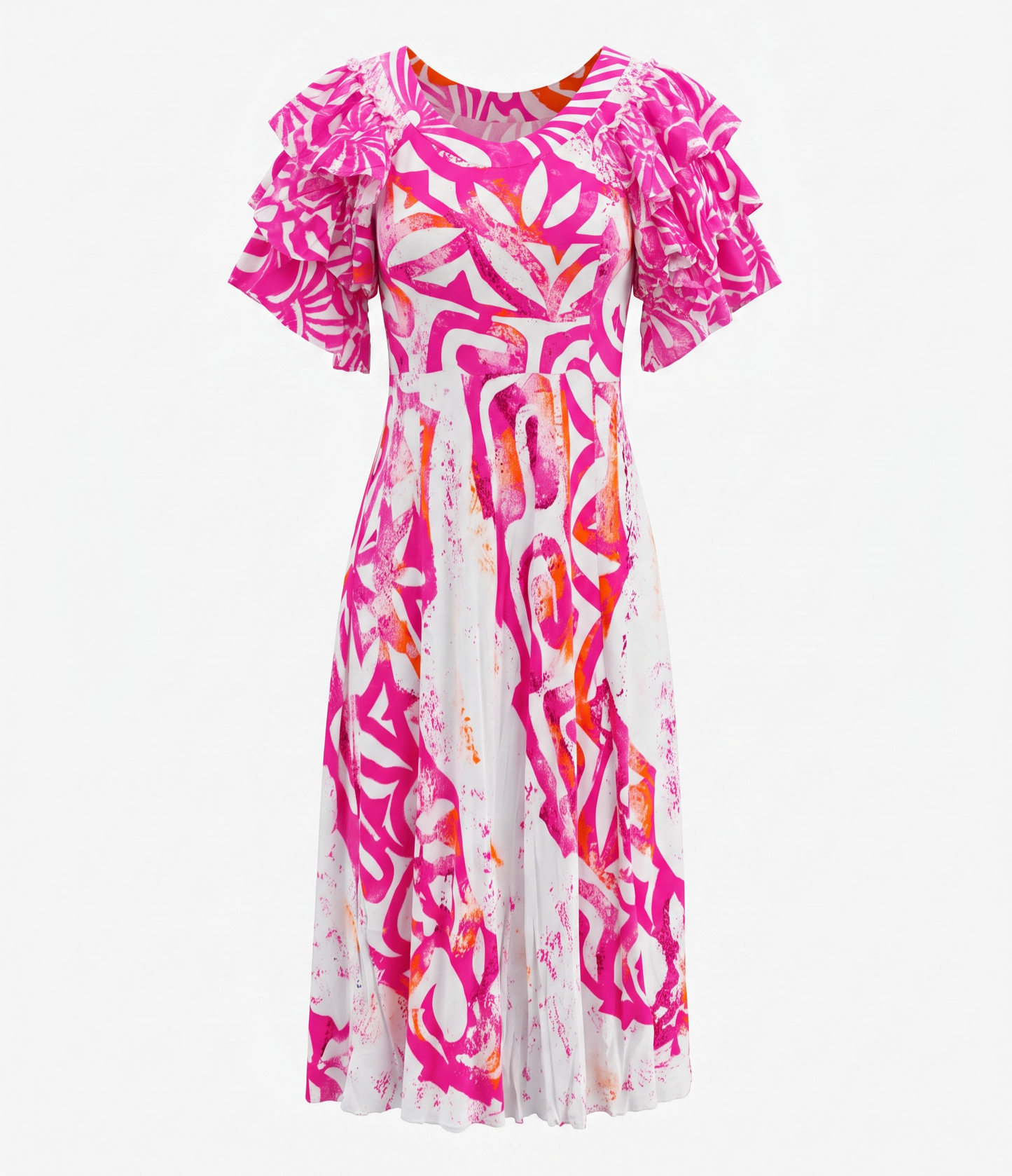 (Size 20) Hand-Painted Triple-Flare Sleeved Dress