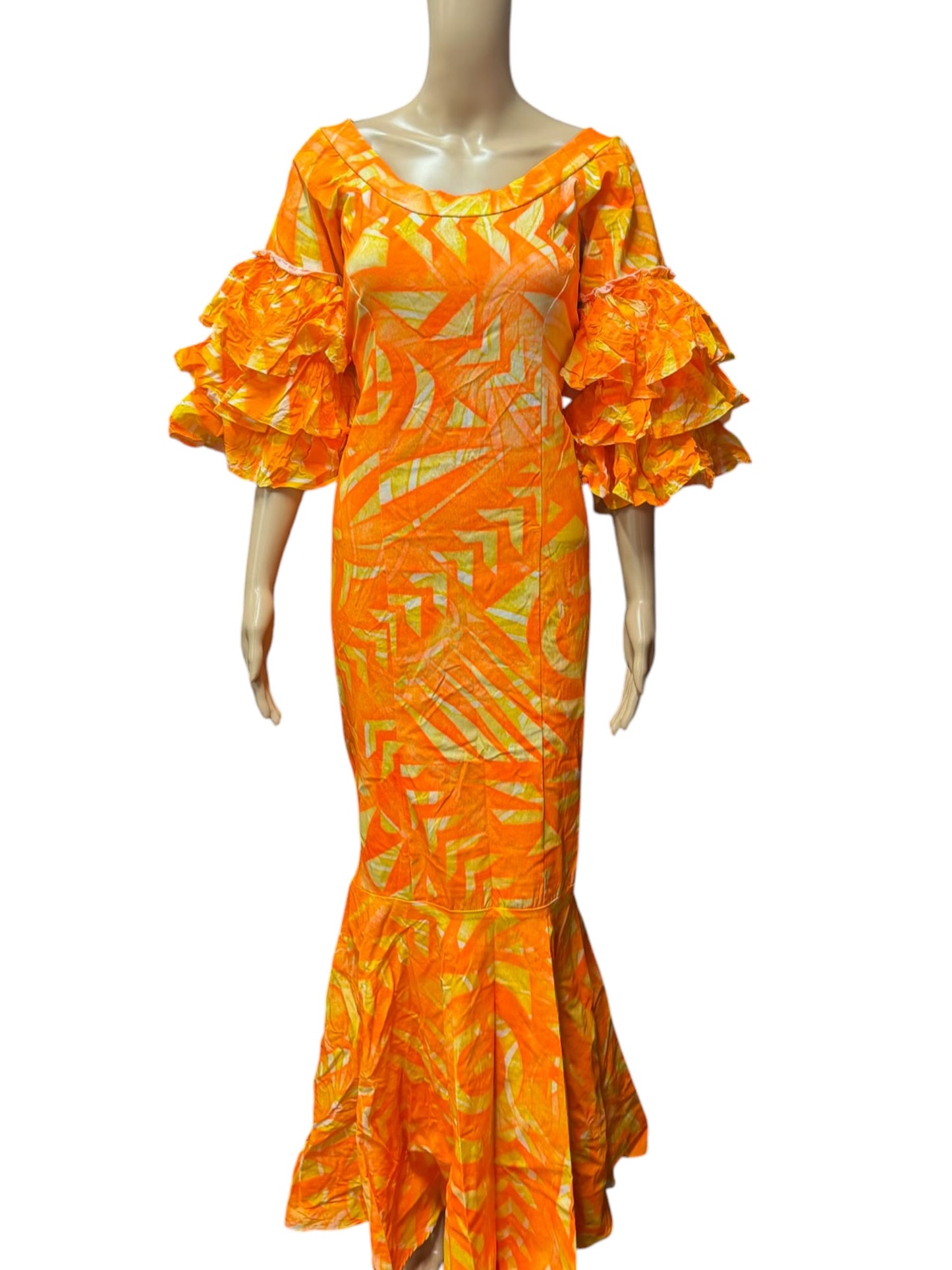 (Size 16) Hand-Painted Frilled-Neck Dress