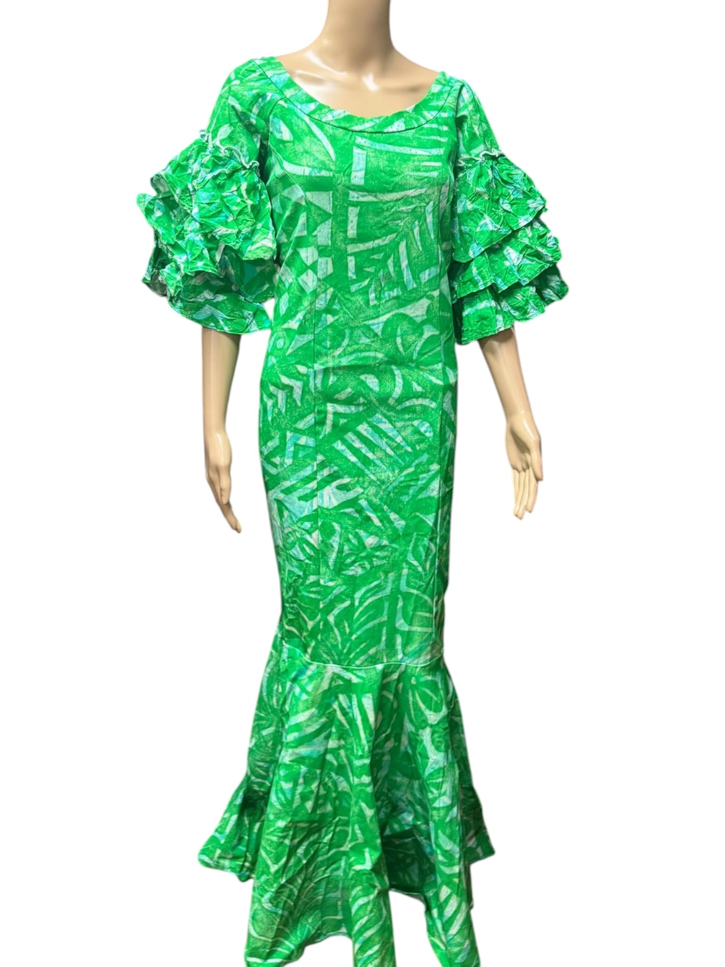 (Size 14) Hand-Painted Frilled-Neck Dress