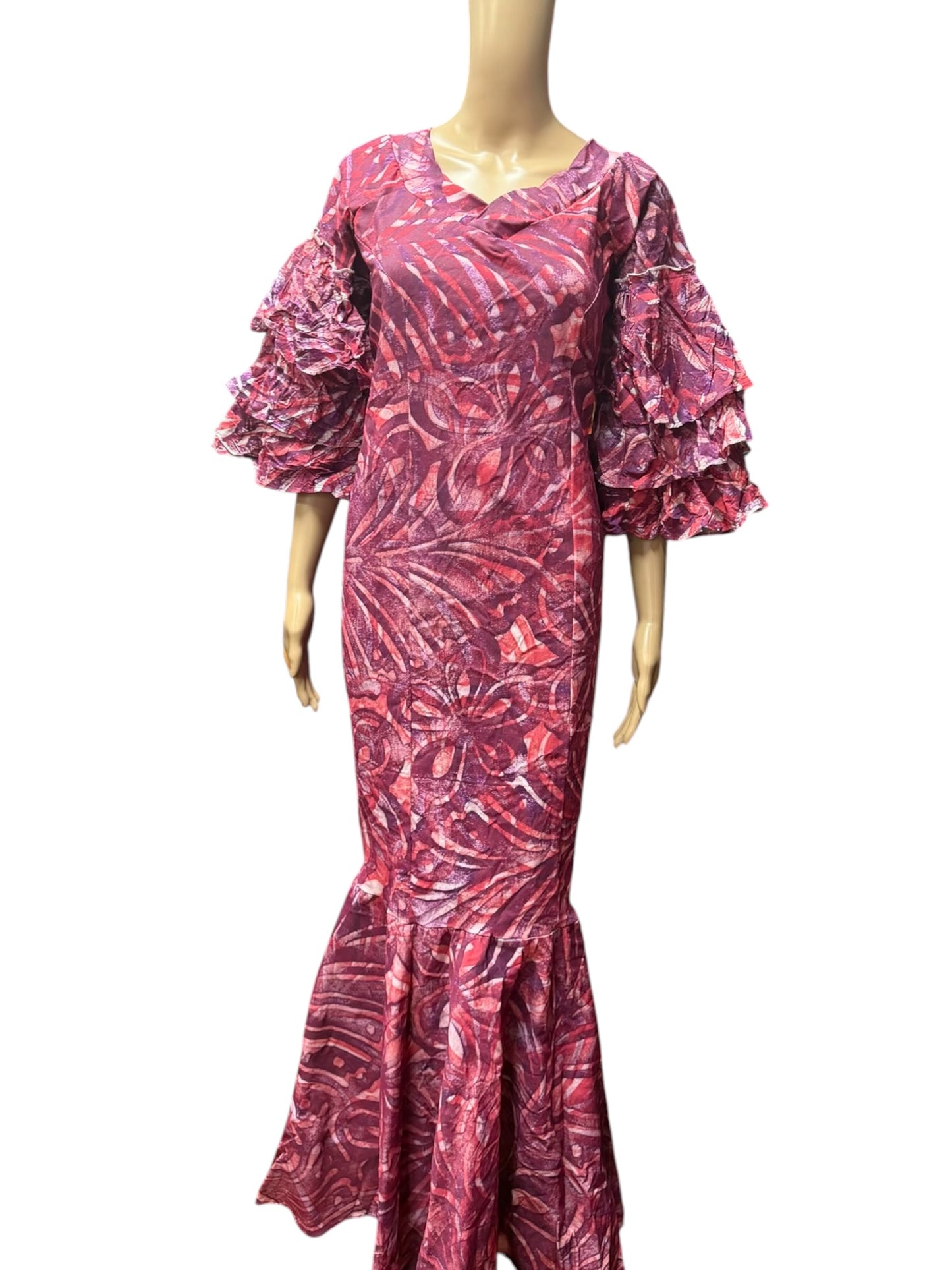 (Size 16) Hand-Painted Frilled-Neck Dress
