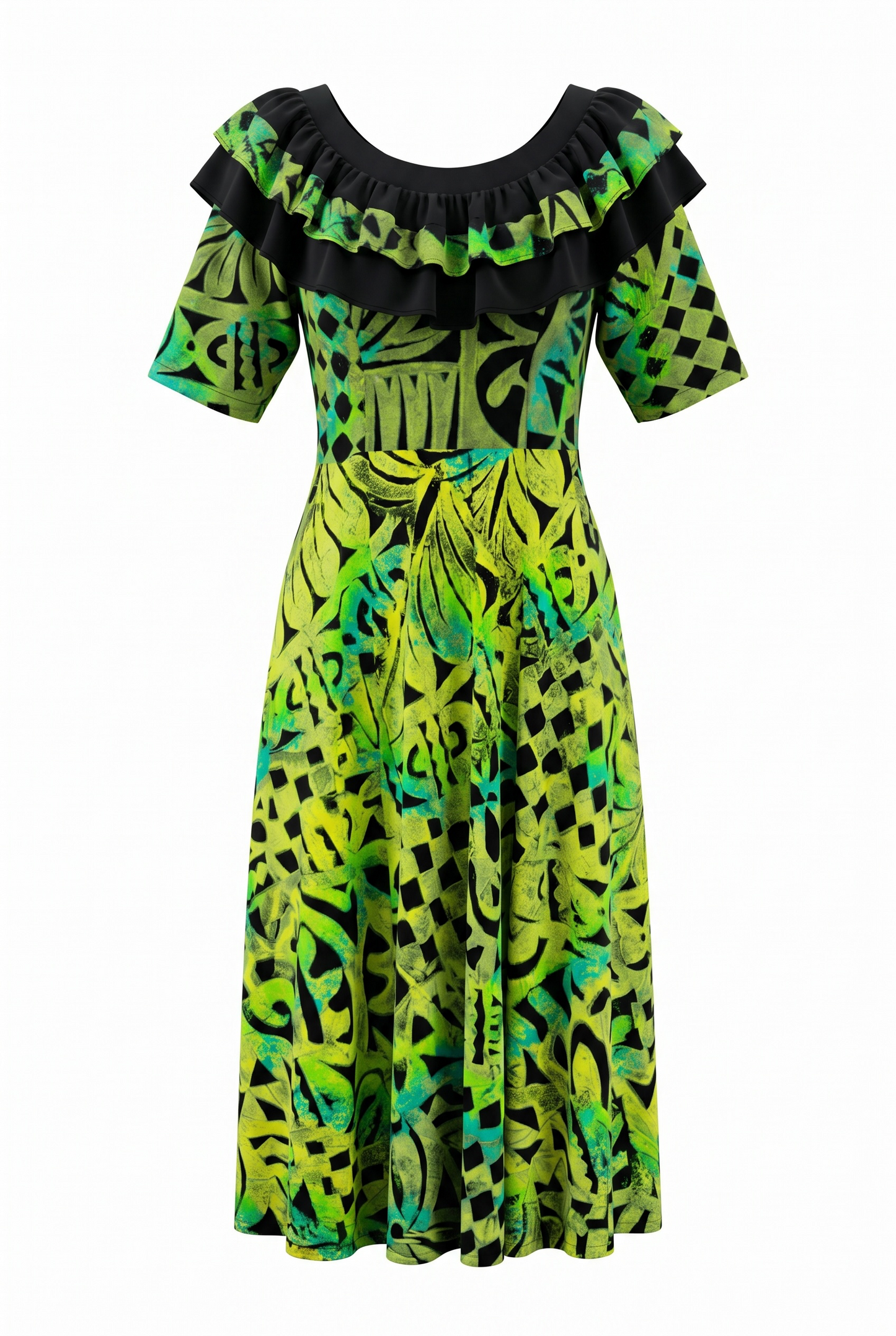 (Size 26) Hand-Painted Frilled-Neck Dress