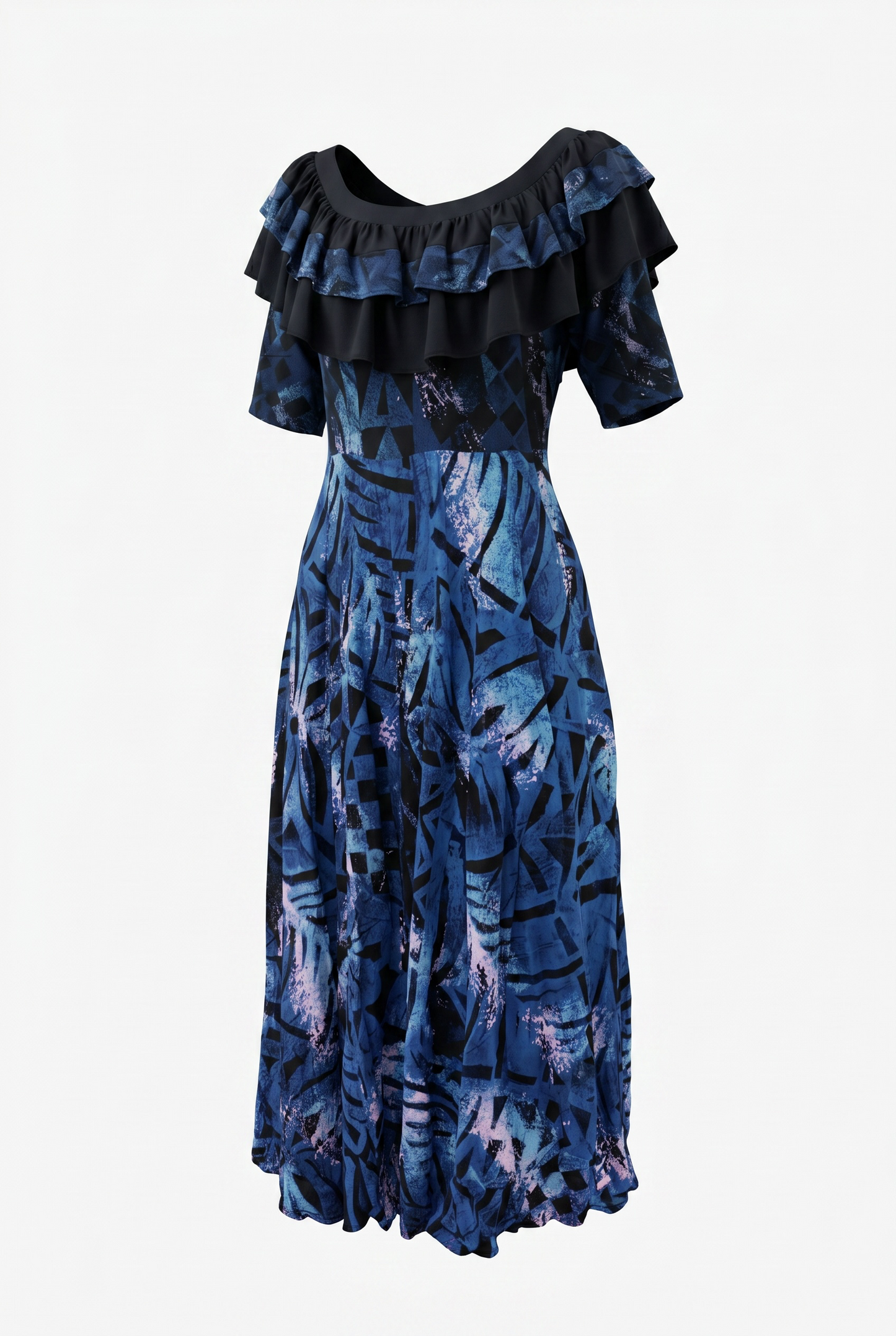 (Size 18) Hand-Painted Frilled-Neck Dress