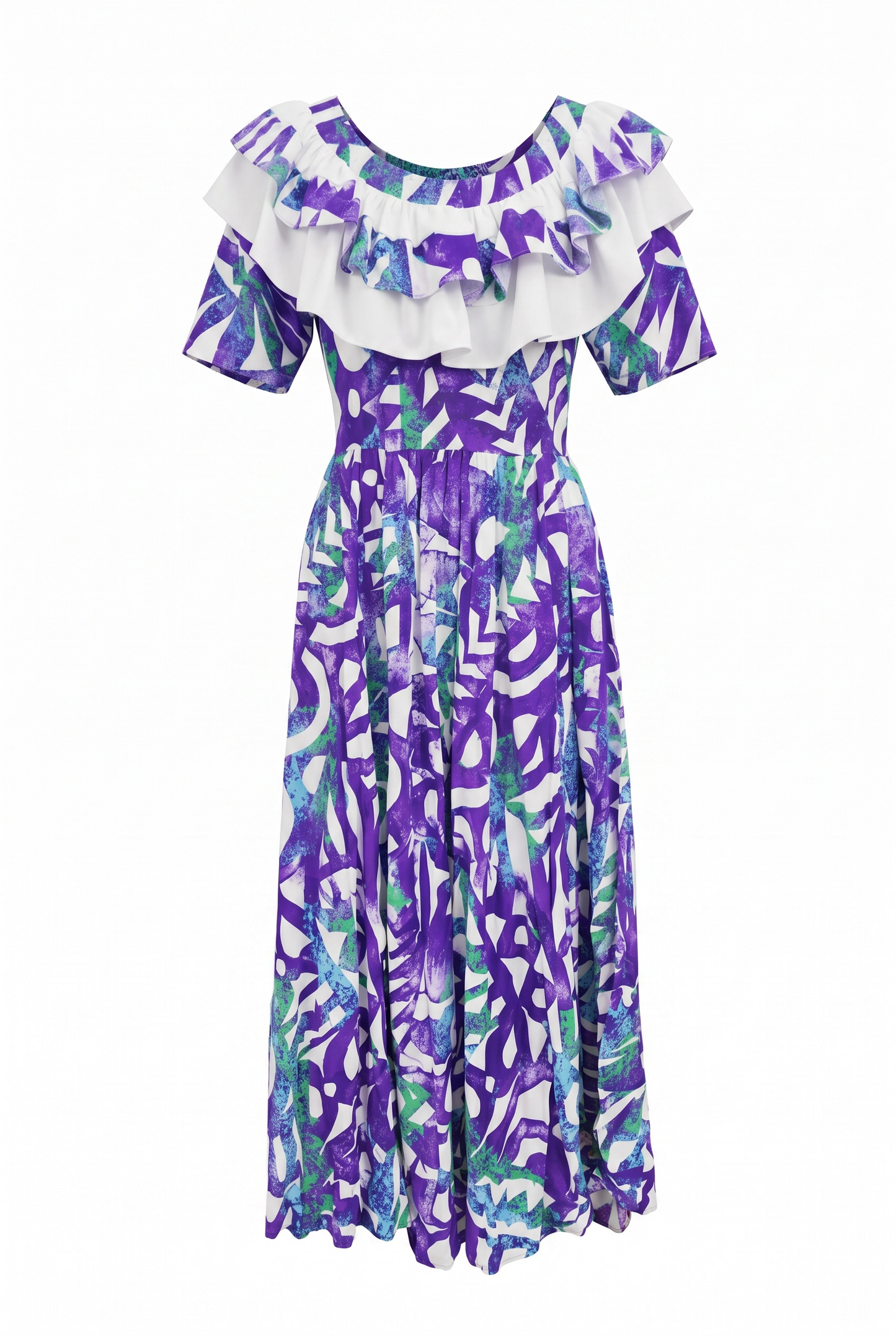 (Size 18) Hand-Painted Frilled-Neck Dress
