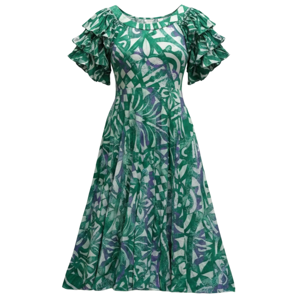 (Size 22) Hand-Painted Triple-Flare Sleeved Dress