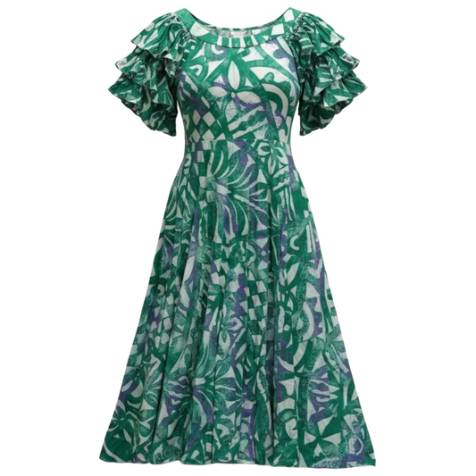 (Size 22) Hand-Painted Triple-Flare Sleeved Dress