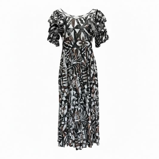 (Size 24) Hand-Painted Triple-Flare Sleeved Dress