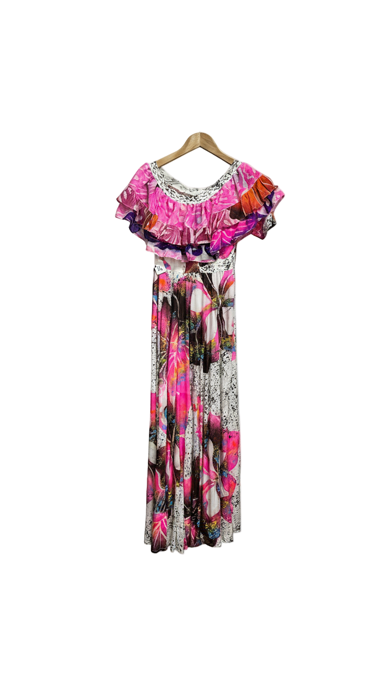 Hand-Painted Frilled-Neck Dress