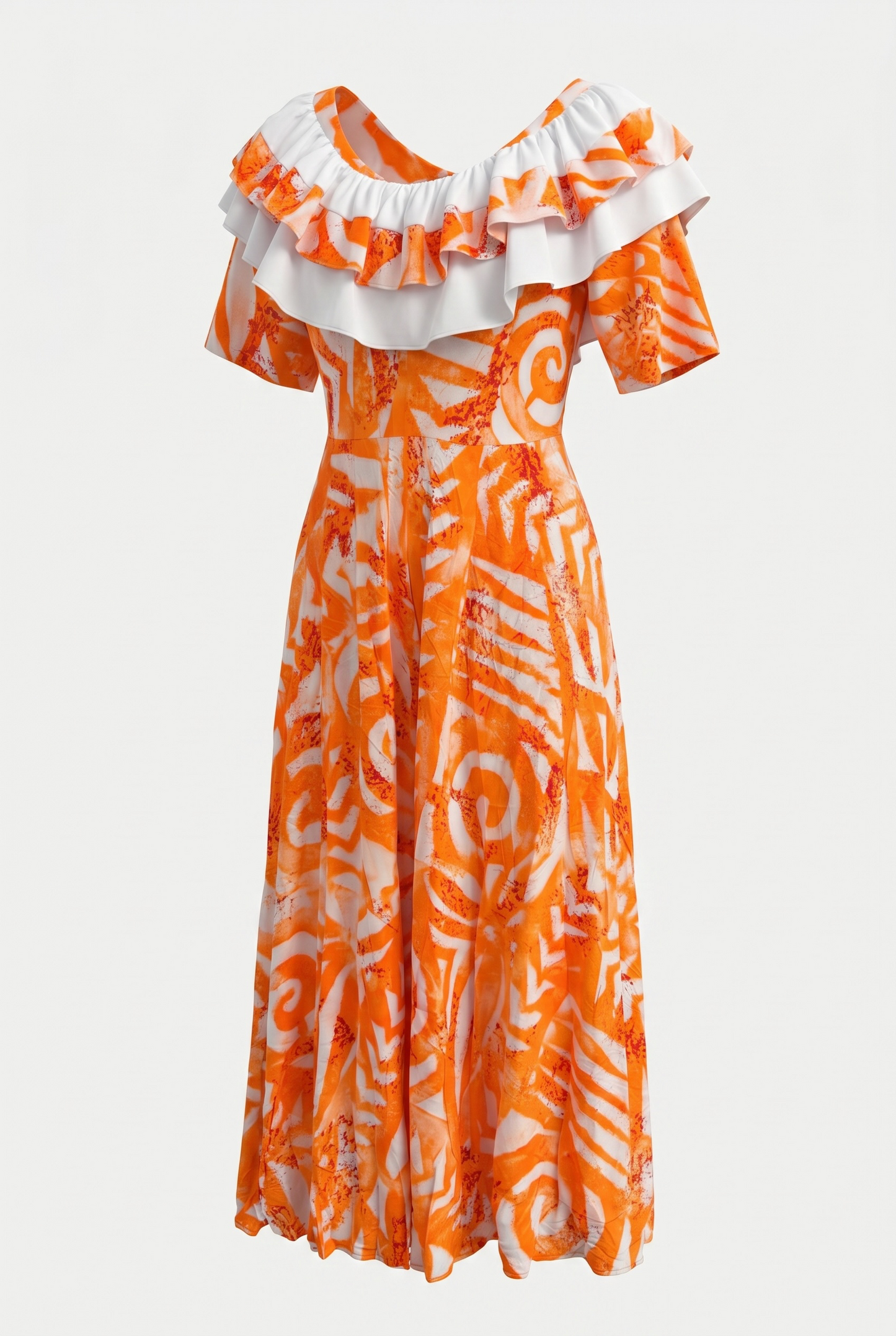 (Size 18) Hand-Painted Frilled-Neck Dress