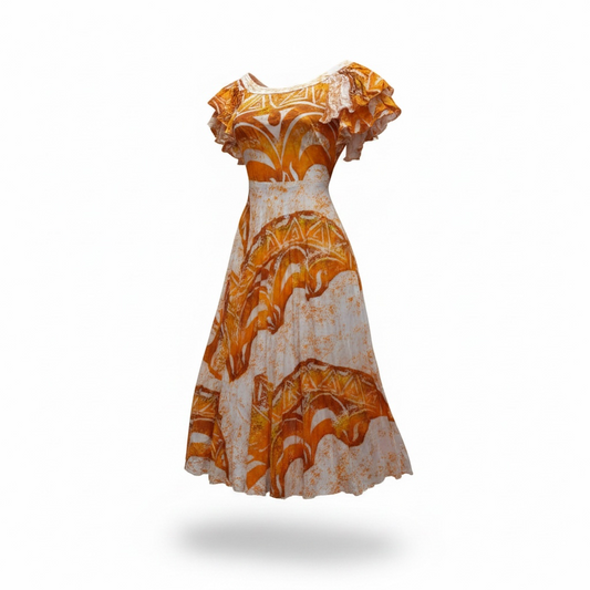 (Size 20) Hand-Painted Triple-Flare Sleeved Dress