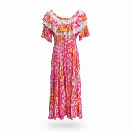 (Size 22) Hand-Painted Frilled-Neck Dress