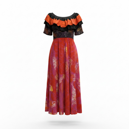 (Size 26) Hand-Painted Frilled-Neck Dress