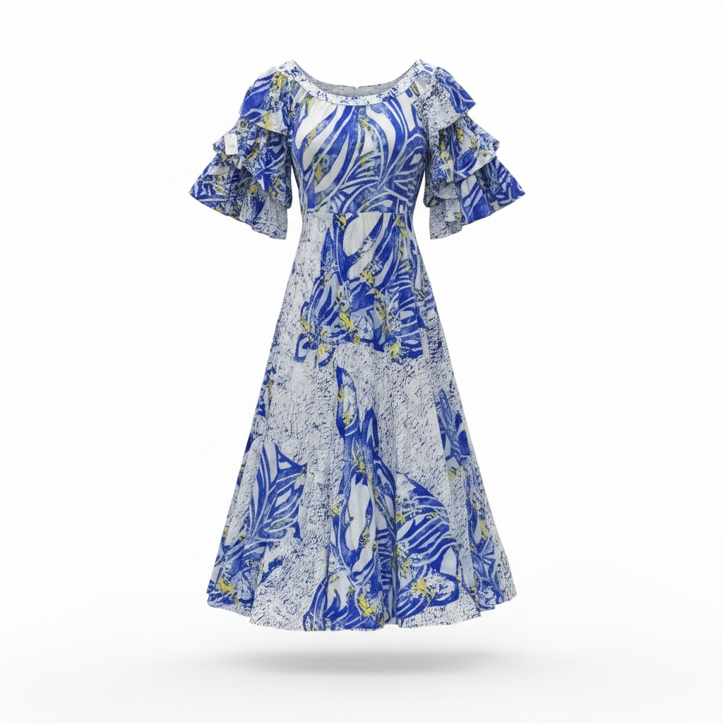(Size 22) Hand-Painted Triple-Flare Sleeved Dress