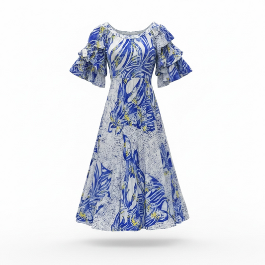 (Size 22) Hand-Painted Triple-Flare Sleeved Dress