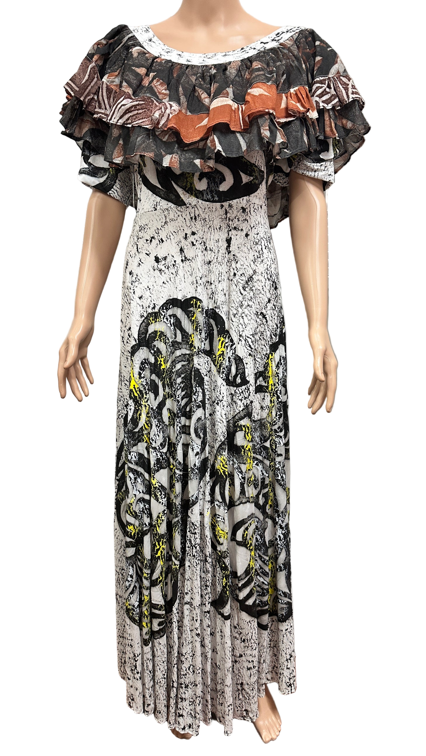 (Size 20) Hand-Painted Frilled-Neck Dress