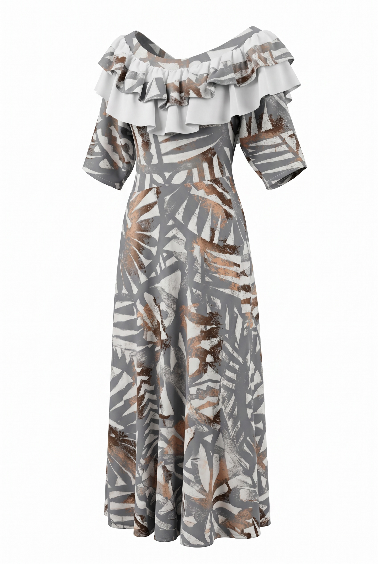 (Size 24) Hand-Painted Frilled-Neck Dress