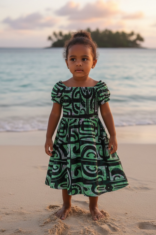 Emerald Geo Smocked Girl’s Dress