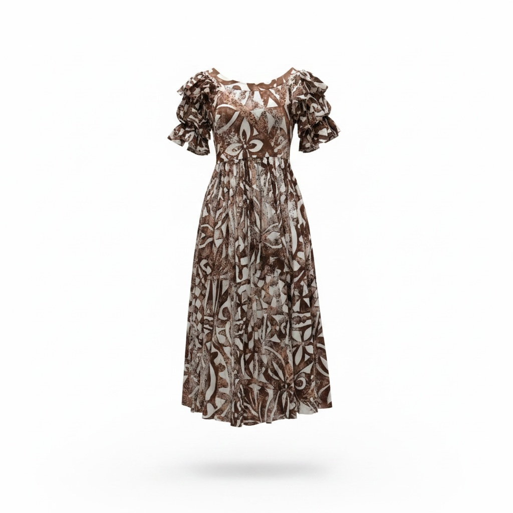 (Size 12) Hand-Painted Triple-Flare Sleeved Dress