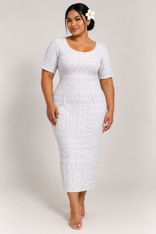 White-on-White Mid-Calf Dress