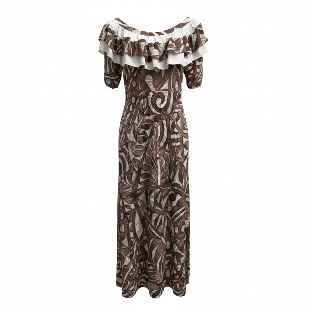 (Size 20) Hand-Painted Frilled-Neck Dress
