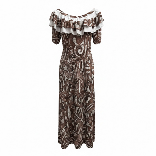 (Size 20) Hand-Painted Frilled-Neck Dress