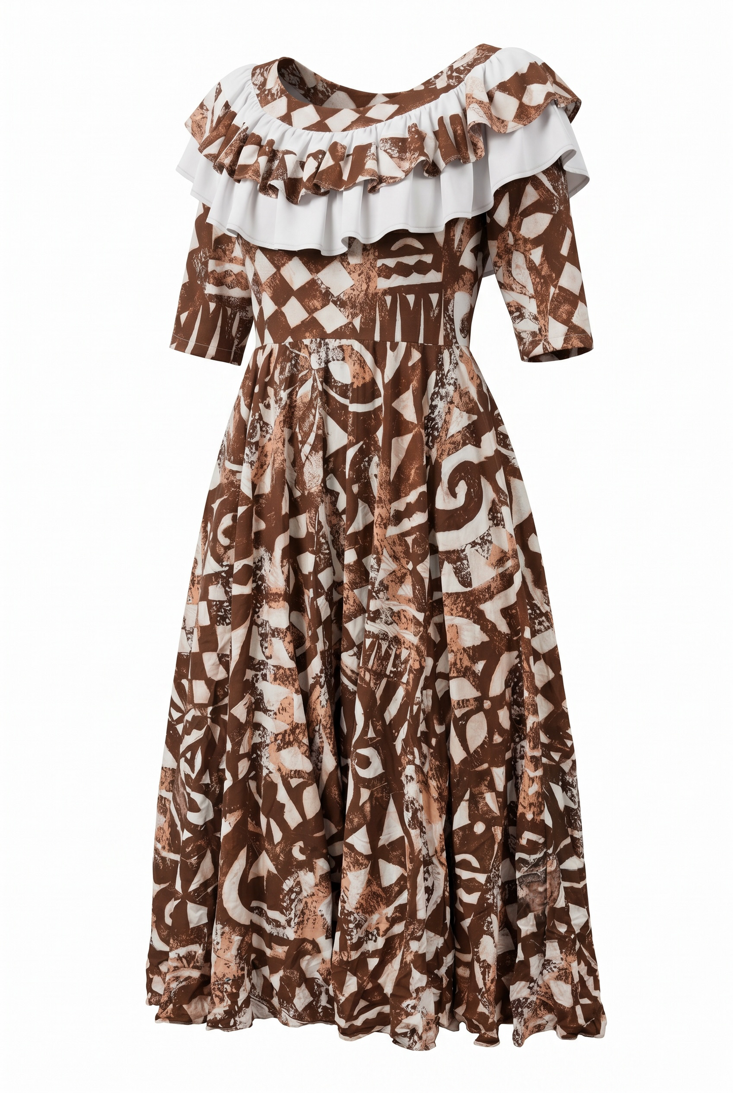 (Size 14) Hand-Painted Frilled-Neck Dress