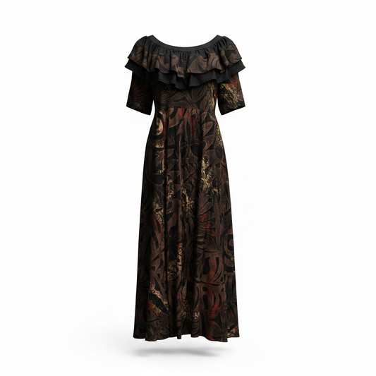 (Size 22) Hand-Painted Frilled-Neck Dress