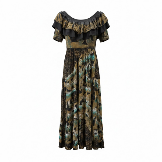 (Size 14) Hand-Painted Frilled-Neck Dress