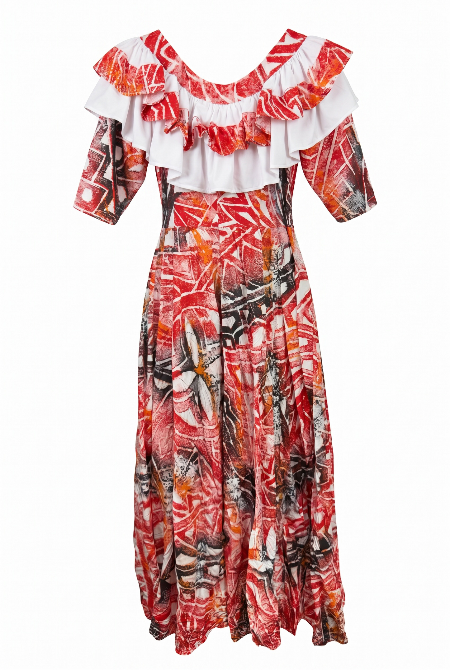 (Size 20) Hand-Painted Frilled-Neck Dress