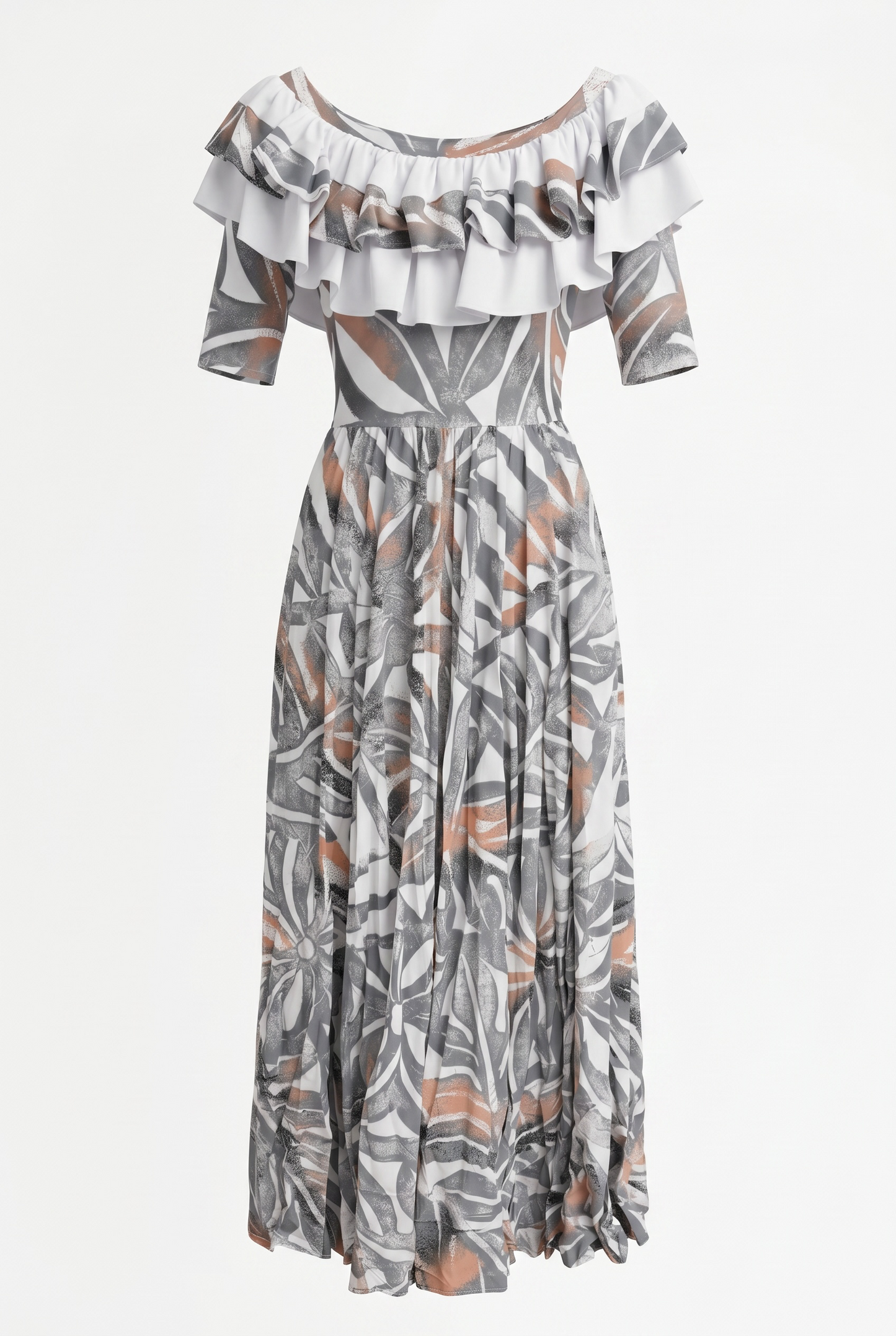 (Size 22) Hand-Painted Frilled-Neck Dress