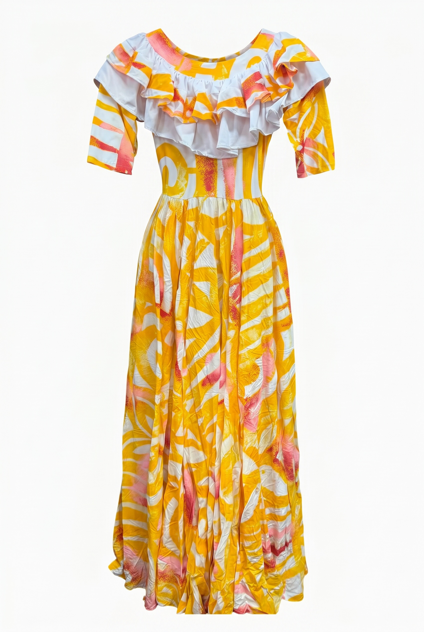 (Size 10) Hand-Painted Frilled-Neck Dress