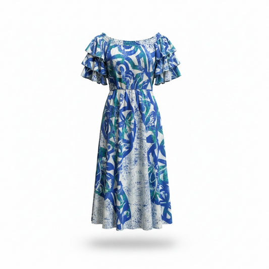 (Size 22) Hand-Painted Triple-Flare Sleeved Dress