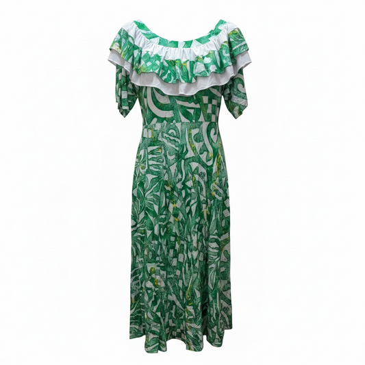 (Size 24) Hand-Painted Frilled-Neck Dress