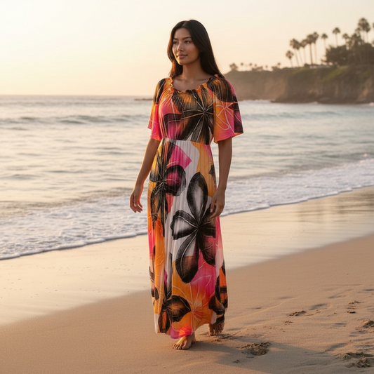 (Size 16) Hand-painted Petal Sleeves Dress