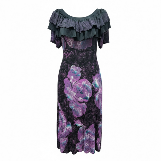 (Size 20) Hand-Painted Frilled-Neck Dress