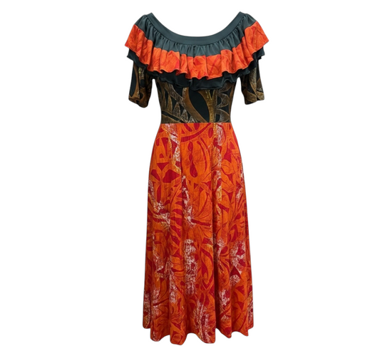 (Size 20) Hand-Painted Frilled-Neck Dress