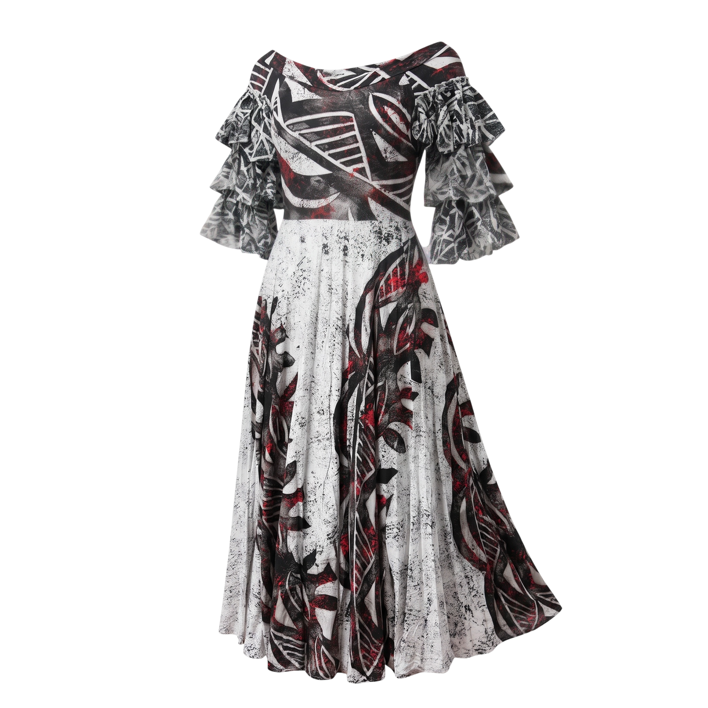 (Size 14) Hand-Painted Triple-Flare Sleeved Dress