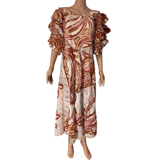 (Size 26) Hand-Painted Triple-Flare Sleeved Dress