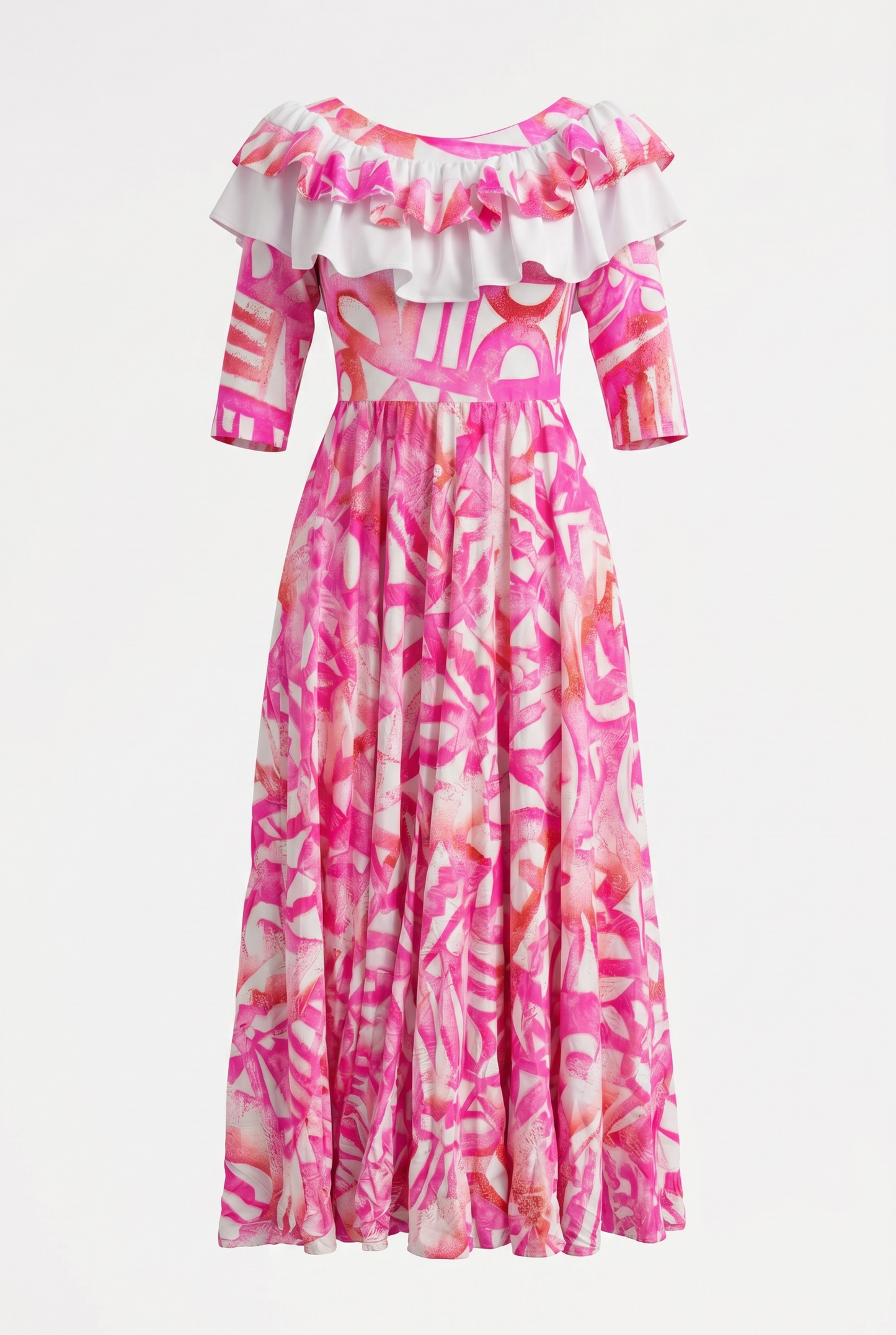 (Size 12) Hand-Painted Frilled-Neck Dress