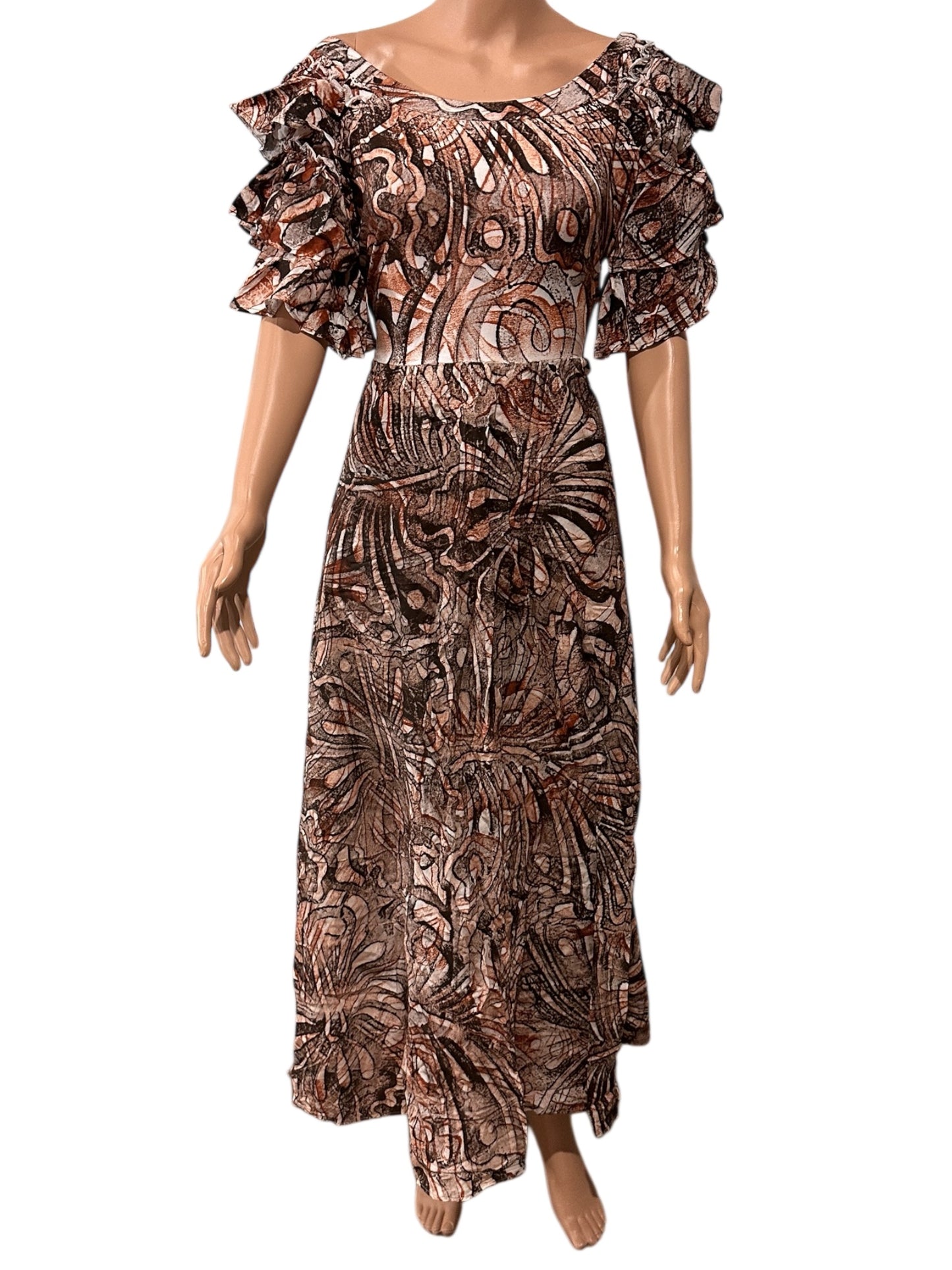 (Size 16) Hand-Painted Triple-Flare Sleeved Dress