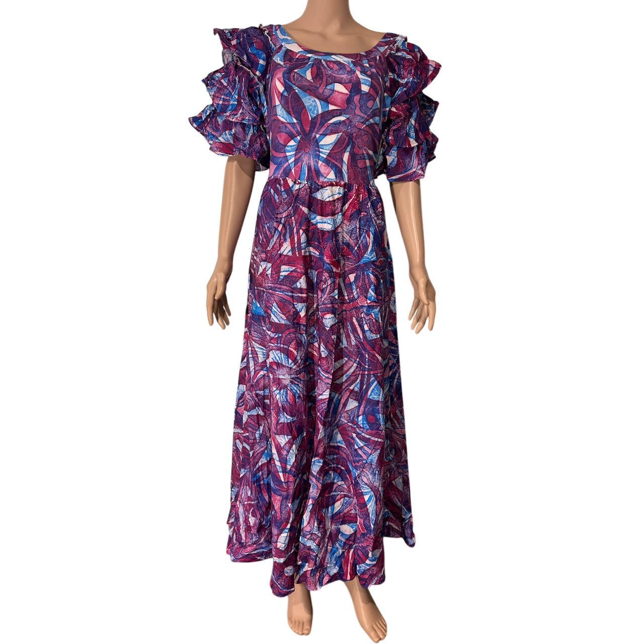 (Size 16) Hand-Painted Triple-Flare Sleeved Dress