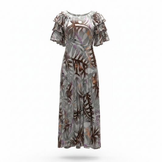 (Size 16) Hand-Painted Triple-Flare Sleeved Dress