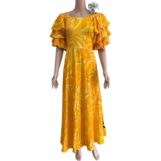 (Size 16) Hand-Painted Triple-Flare Sleeved Dress