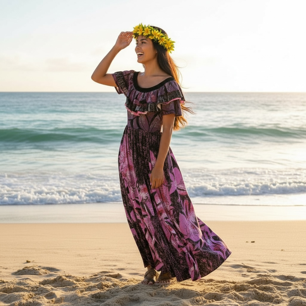 Hand-Painted Frilled-Neck Dress