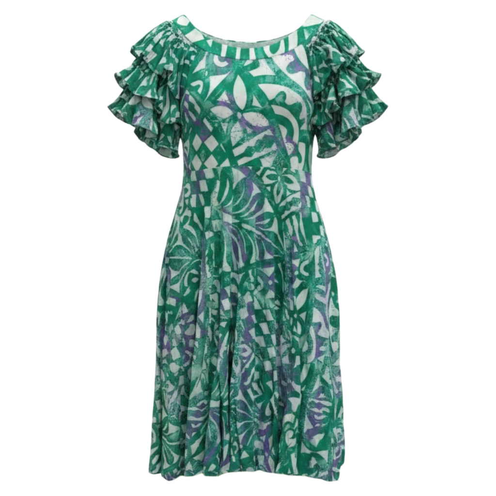 (Size 22) Hand-Painted Triple-Flare Sleeved Dress