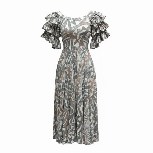 (Size 16) Hand-Painted Triple-Flare Sleeved Dress