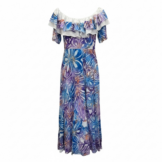(Size 14) Hand-Painted Frilled-Neck Dress