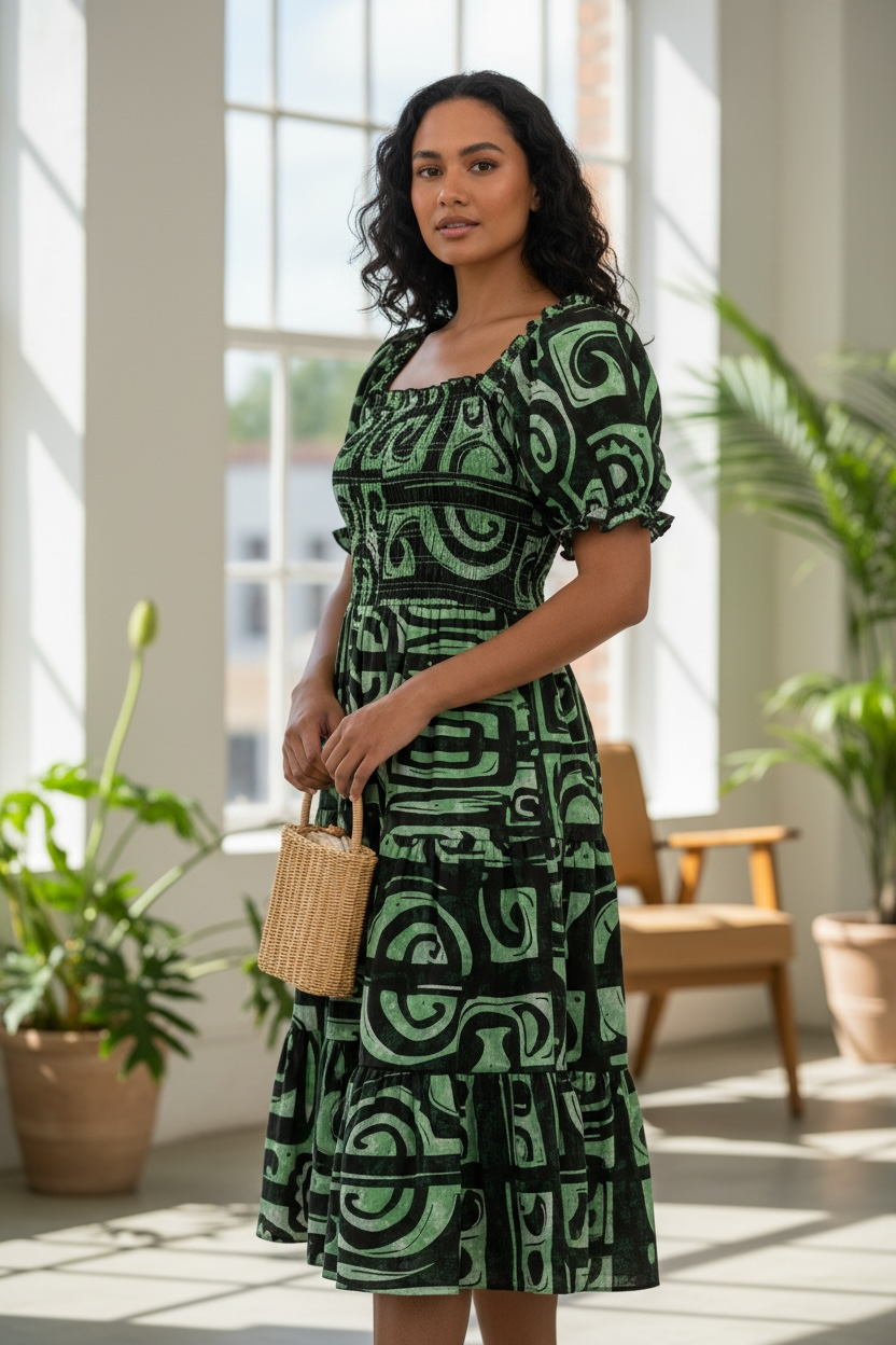 Emerald Geo Smocked Maxi Dress