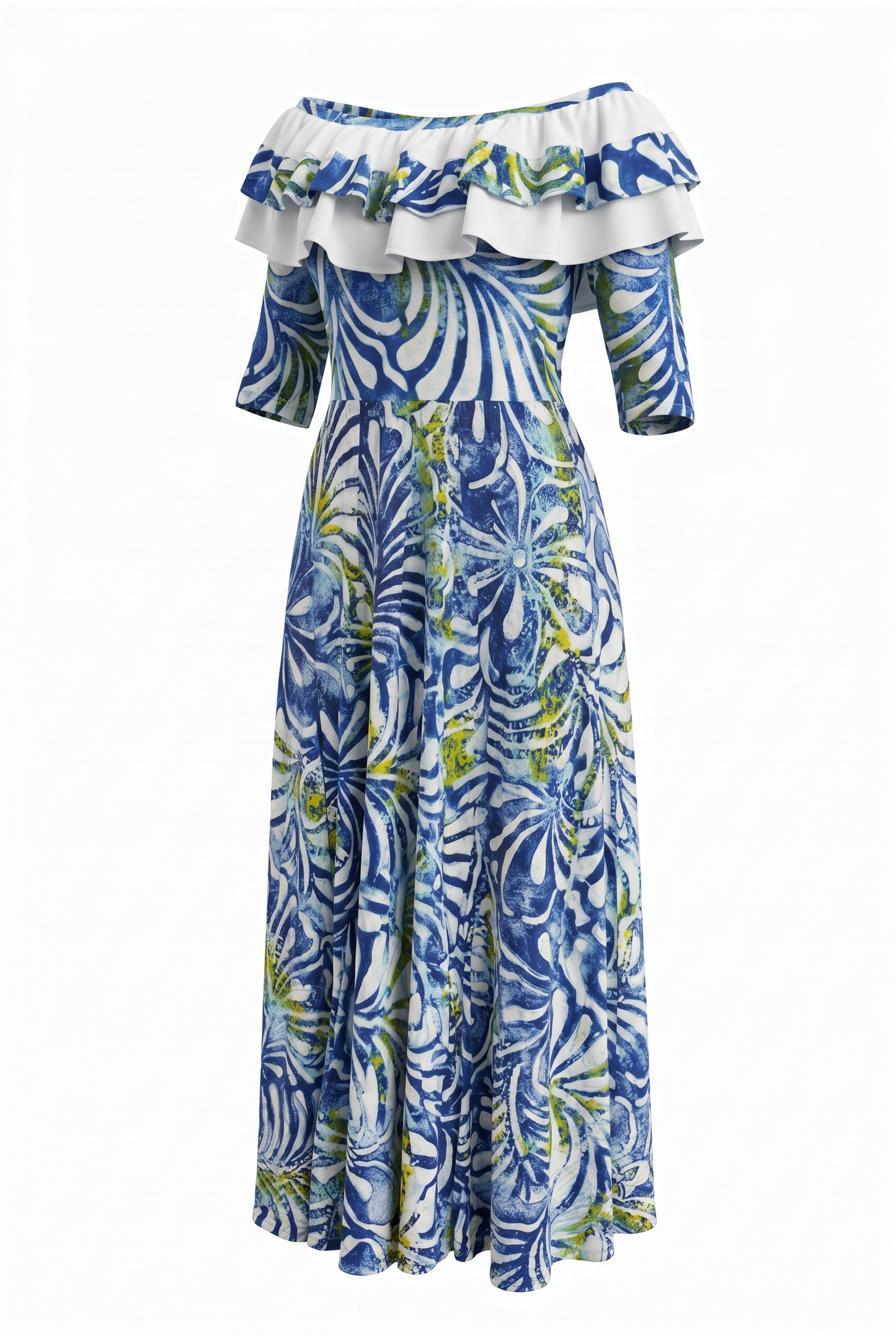 (Size 14) Hand-Painted Frilled-Neck Dress