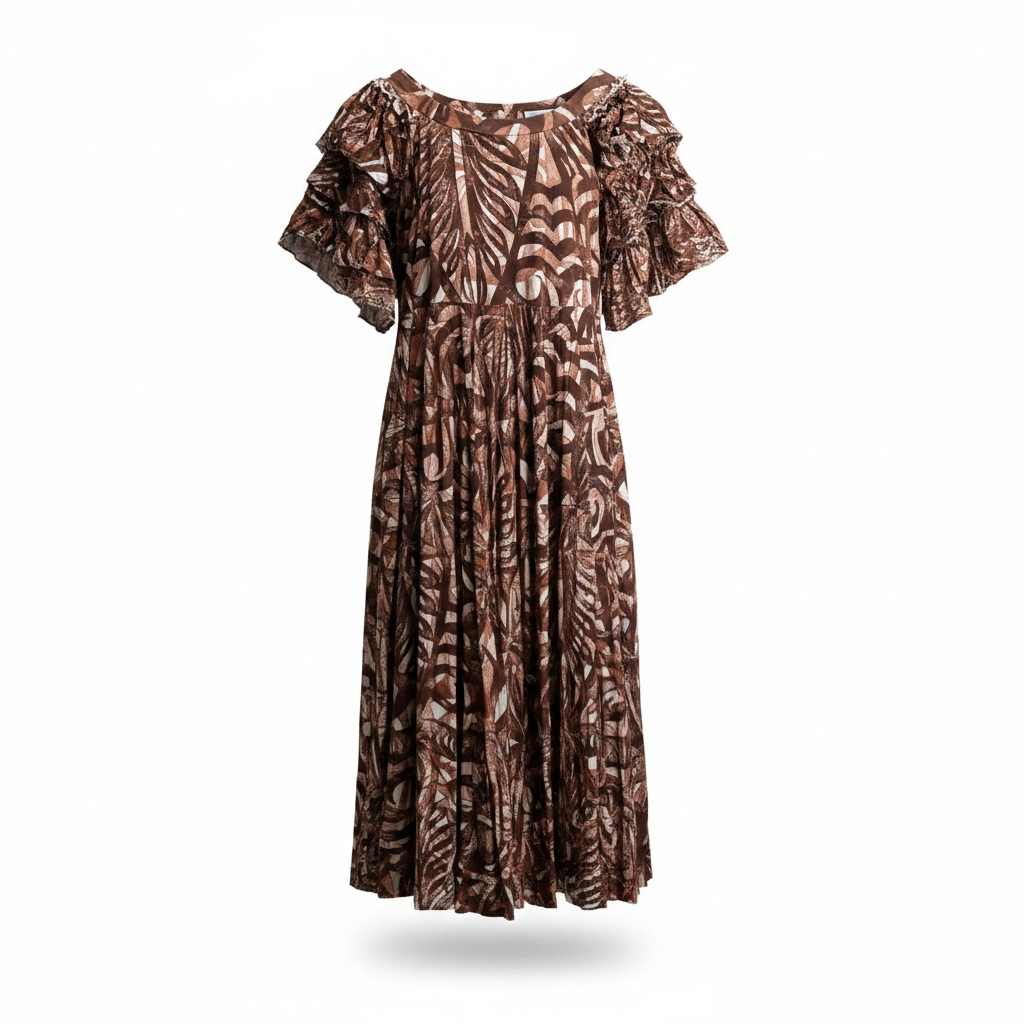 (Size 22) Hand-Painted Triple-Flare Sleeved Dress